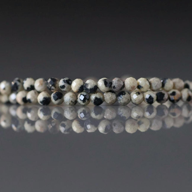 2mm Dalmatian Jasper Beads Micro Faceted Genuine Small Spotted Jasper Kiwi Beads 15" Gemstone Beads for Jewelry Making Beading Gift Crafter