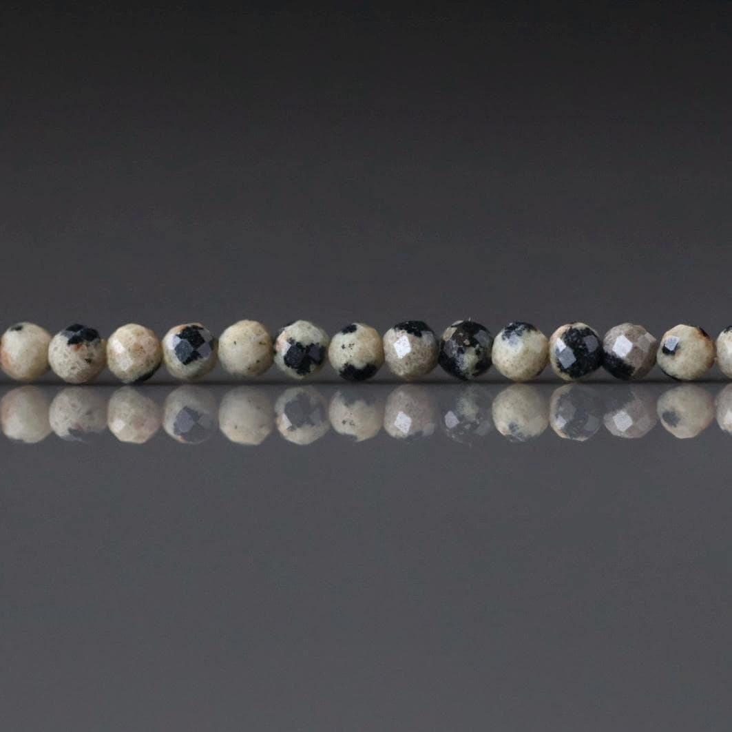 2mm Dalmatian Jasper Beads ‚Äì Tiny Faceted Round Natural Gemstone 15" Strand