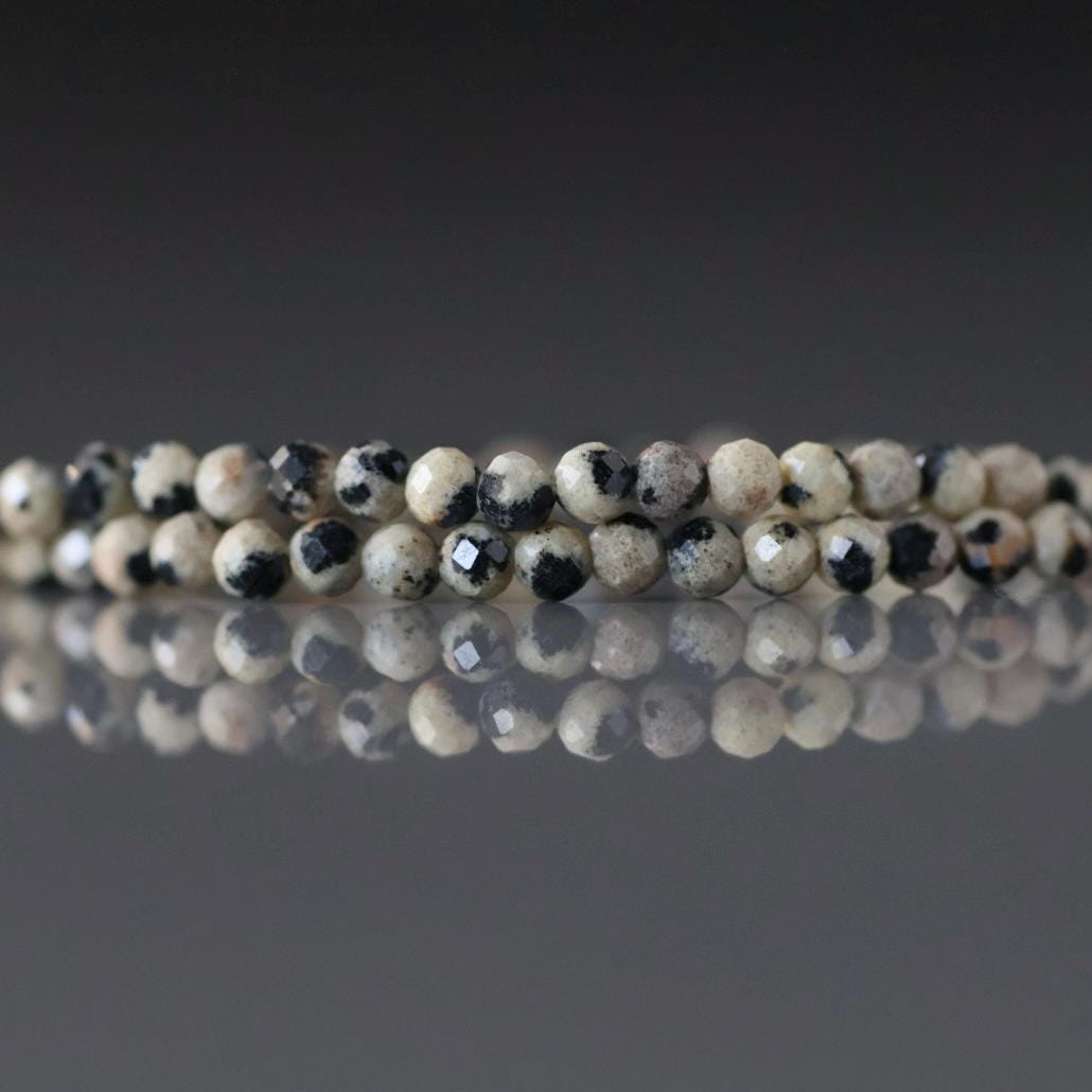 2mm Dalmatian Jasper Beads ‚Äì Tiny Faceted Round Natural Gemstone 15" Strand