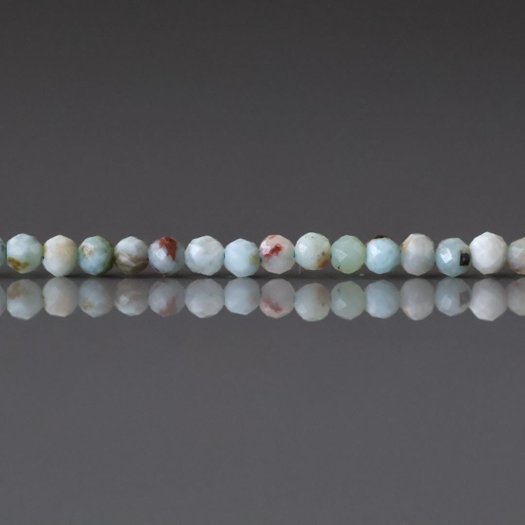 2mm Dominican Larimar Beads ‚Äì Tiny Faceted Round Natural Gemstone 15" Strand