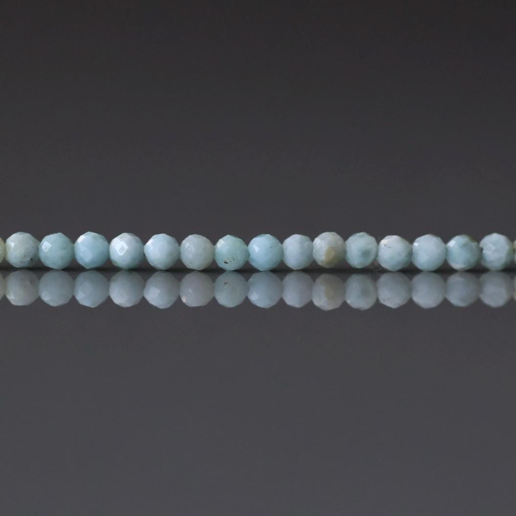 2mm Dominican Larimar Beads – Tiny Faceted Round Natural Gemstone 6.5" Strand