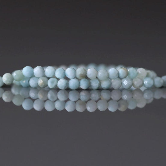 2mm Dominican Larimar Beads – Tiny Faceted Round Natural Gemstone 6.5" Strand