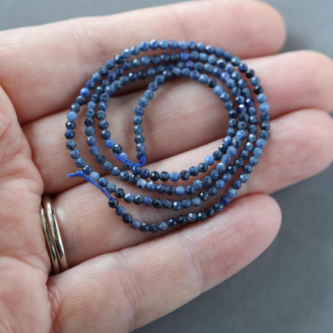 2mm Dumortierite Beads – Tiny Faceted Round Natural Gemstone 15" Strand