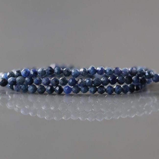 2mm Dumortierite Beads – Tiny Faceted Round Natural Gemstone 15" Strand