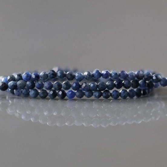 2mm Dumortierite Beads – Tiny Faceted Round Natural Gemstone 15" Strand