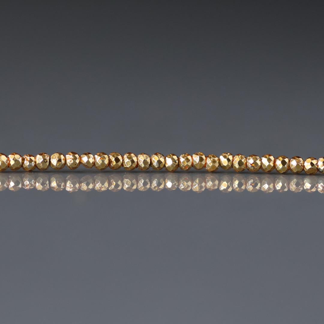 2mm Gold Plated Pyrite Micro Faceted Nugget Beads Spacer Sparkly Beads 6" Gemstone Beads for DIY Jewelry Making Crafter Gift