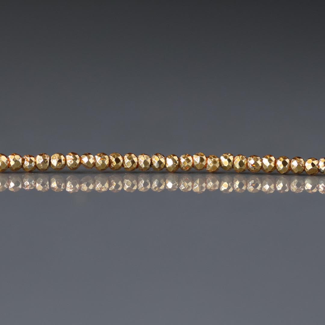 2mm Gold Plated Pyrite Beads - Tiny Faceted Nugget Natural Gemstone 6" Strand