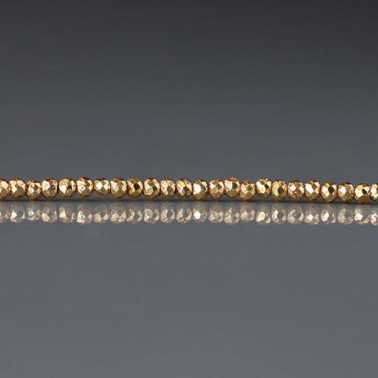 2mm Gold Plated Pyrite Beads - Tiny Faceted Nugget Natural Gemstone 6" Strand
