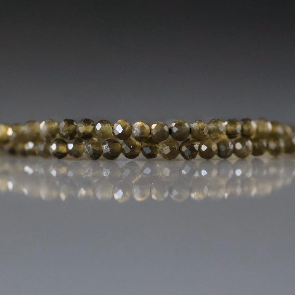 2mm Golden Obsidian Beads – Tiny Faceted Round Natural Gemstone 15" Strand
