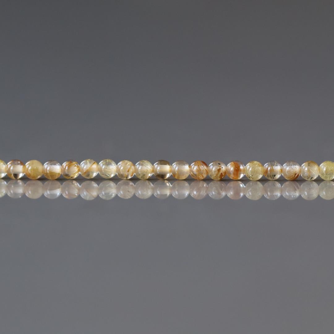 2mm Golden Rutilated Quartz Beads – Tiny Smooth Round Natural Gemstone 15" Strand