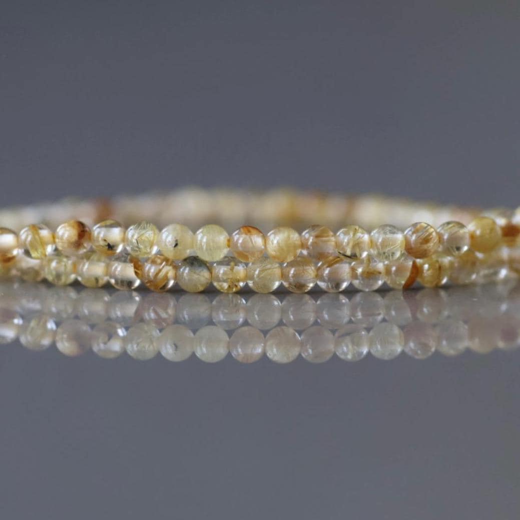 2mm Golden Rutilated Quartz Beads – Tiny Smooth Round Natural Gemstone 15" Strand