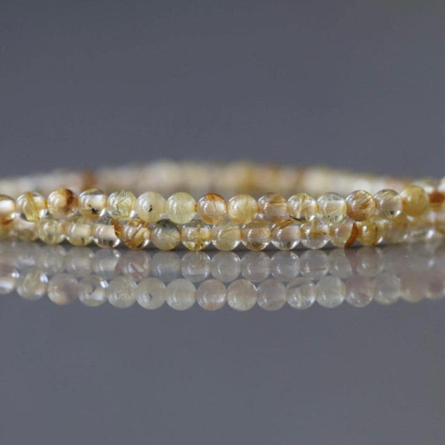 2mm Golden Rutilated Quartz Beads – Tiny Smooth Round Natural Gemstone 15" Strand