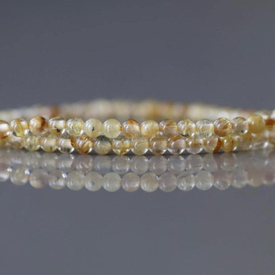 2mm Golden Rutilated Quartz Beads – Tiny Smooth Round Natural Gemstone 15" Strand