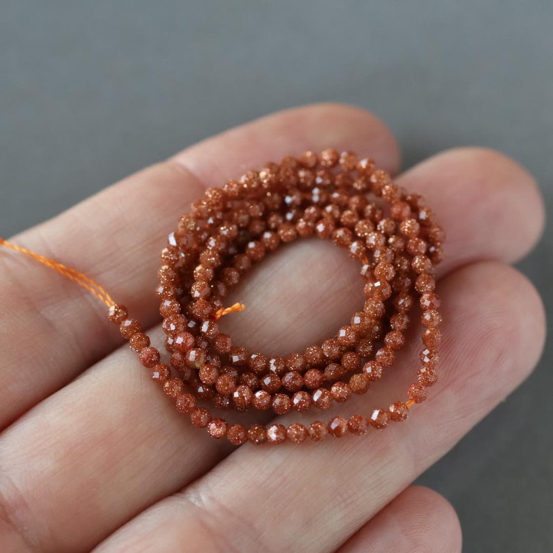 2mm Goldstone Beads ‚Äì Tiny Faceted Round Natural Gemstone 15" Strand