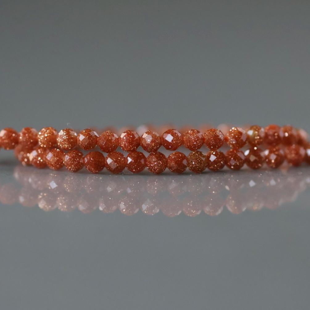 2mm Goldstone Beads ‚Äì Tiny Faceted Round Natural Gemstone 15" Strand