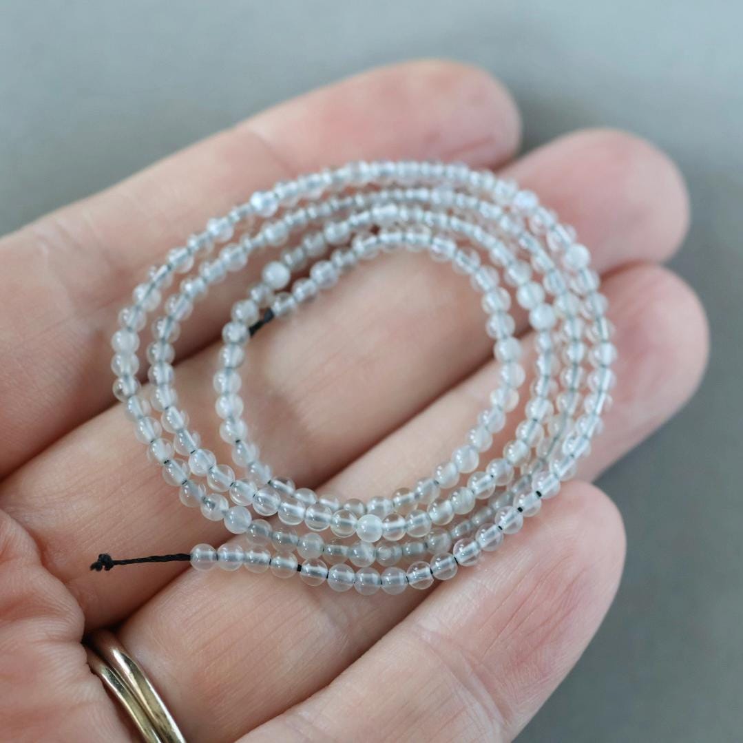 2mm Gray Moonstone Beads ‚Äì Tiny Smooth Round Natural Gemstone 15" Strand