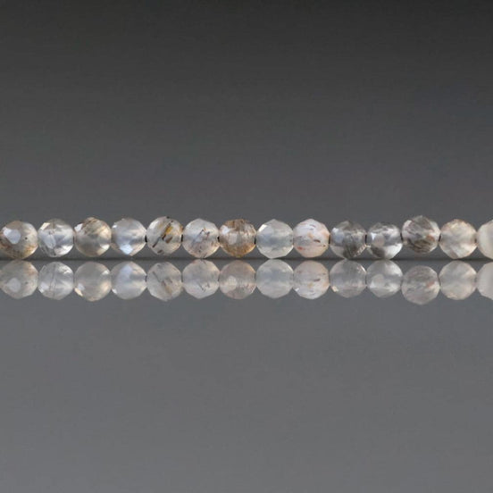 2mm Gray Sunstone Beads ‚Äì Tiny Faceted Round Natural Gemstone 15" Strand