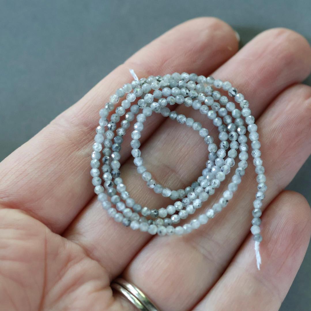 2mm Gray Zircon Beads - Tiny Faceted Round Natural Gemstone 15" Strand