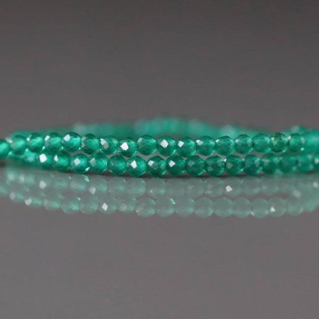 2mm Green Onyx Beads - Tiny Faceted Round Natural Gemstone 13" Strand