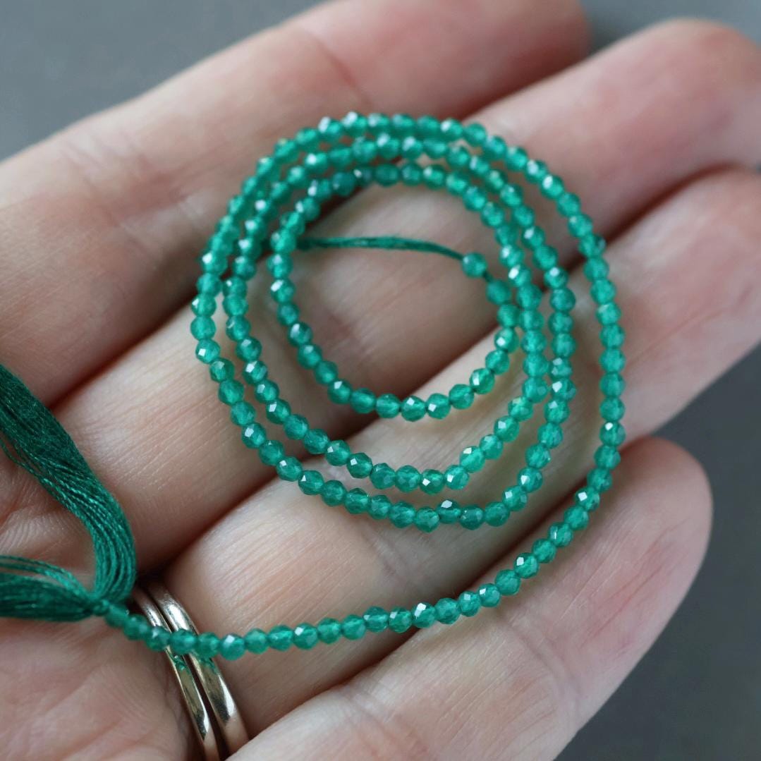 2mm Green Onyx Beads - Tiny Faceted Round Natural Gemstone 13" Strand