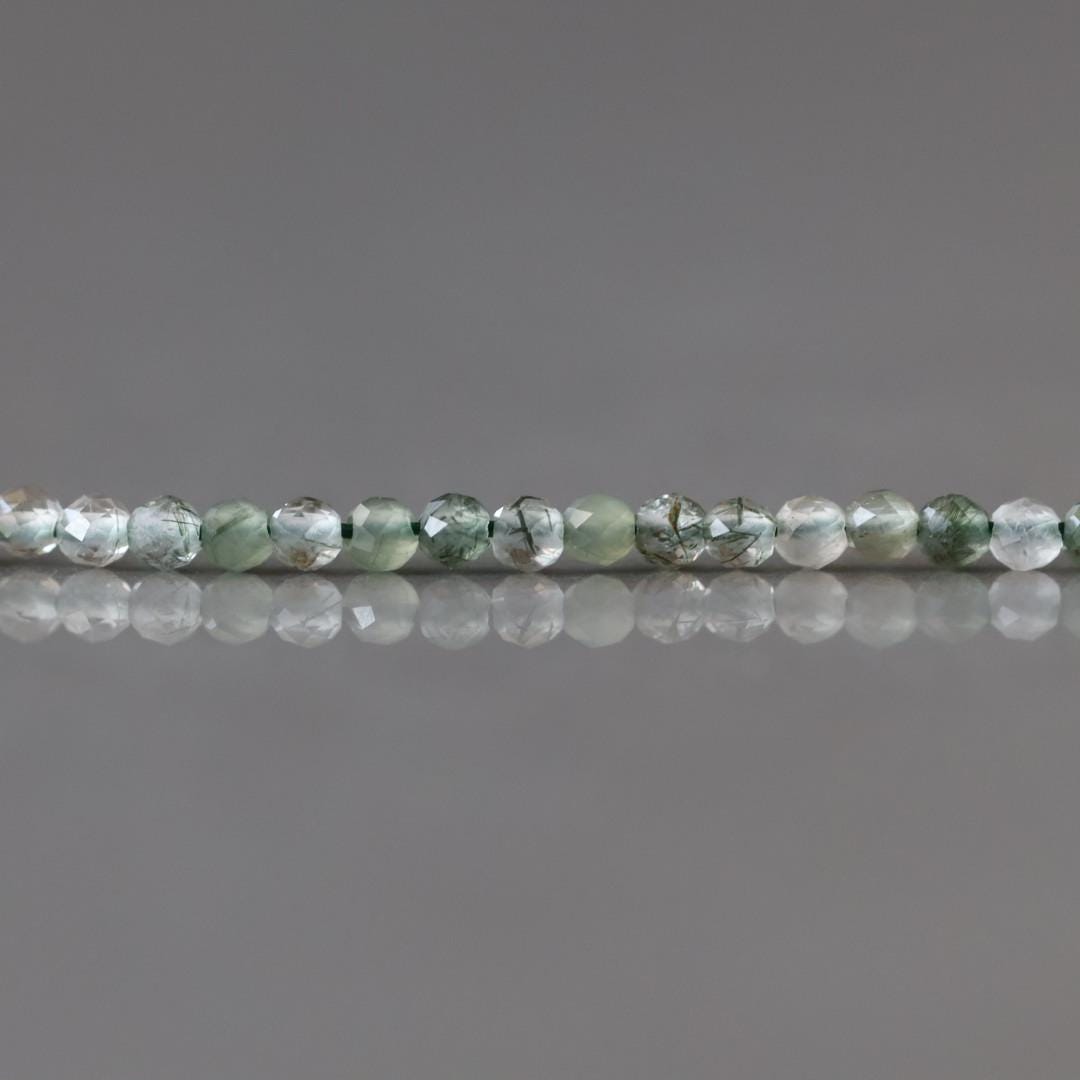 2mm Green Rutilated Quartz Faceted Beads Genuine Quartz Beads 15" Sparkly Gemstone Beads for Jewelry Making