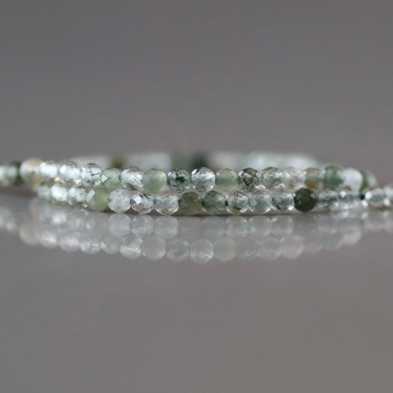 2mm Green Rutilated Quartz Faceted Beads Genuine Quartz Beads 15" Sparkly Gemstone Beads for Jewelry Making