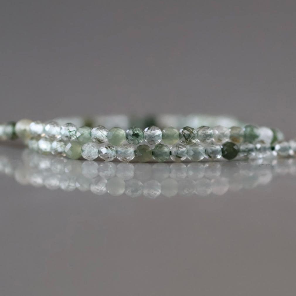 2mm Green Rutilated Quartz Beads ‚Äì Tiny Faceted Round Natural Gemstone 15" Strand
