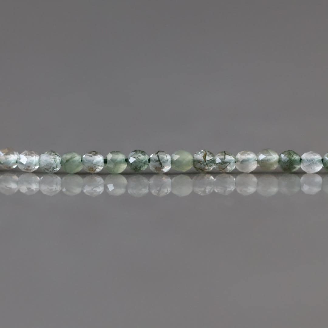 2mm Green Rutilated Quartz Beads ‚Äì Tiny Faceted Round Natural Gemstone 15" Strand