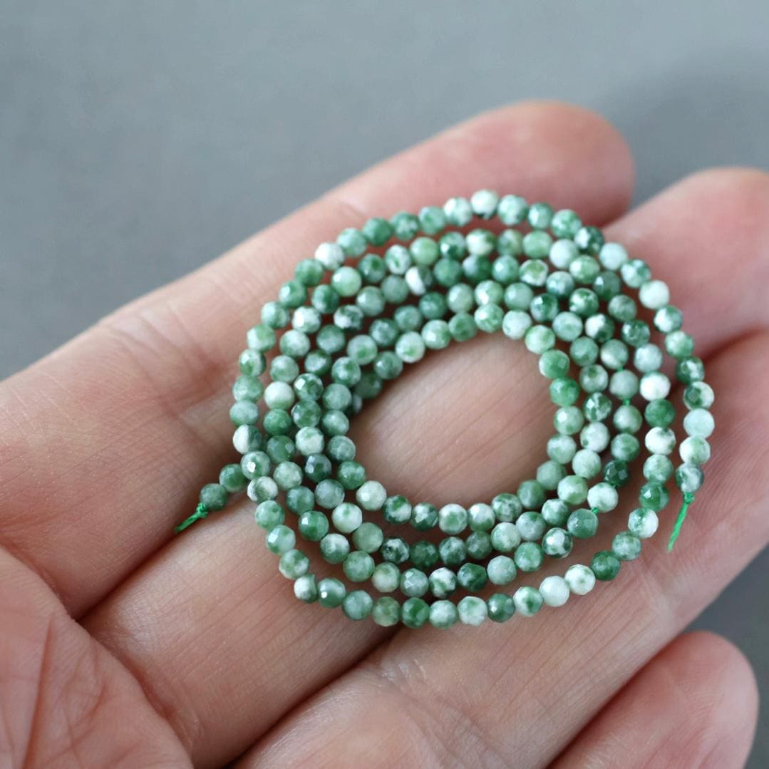 2mm Green Spot Jasper Beads ‚Äì Tiny Faceted Round Natural Gemstone 15" Strand