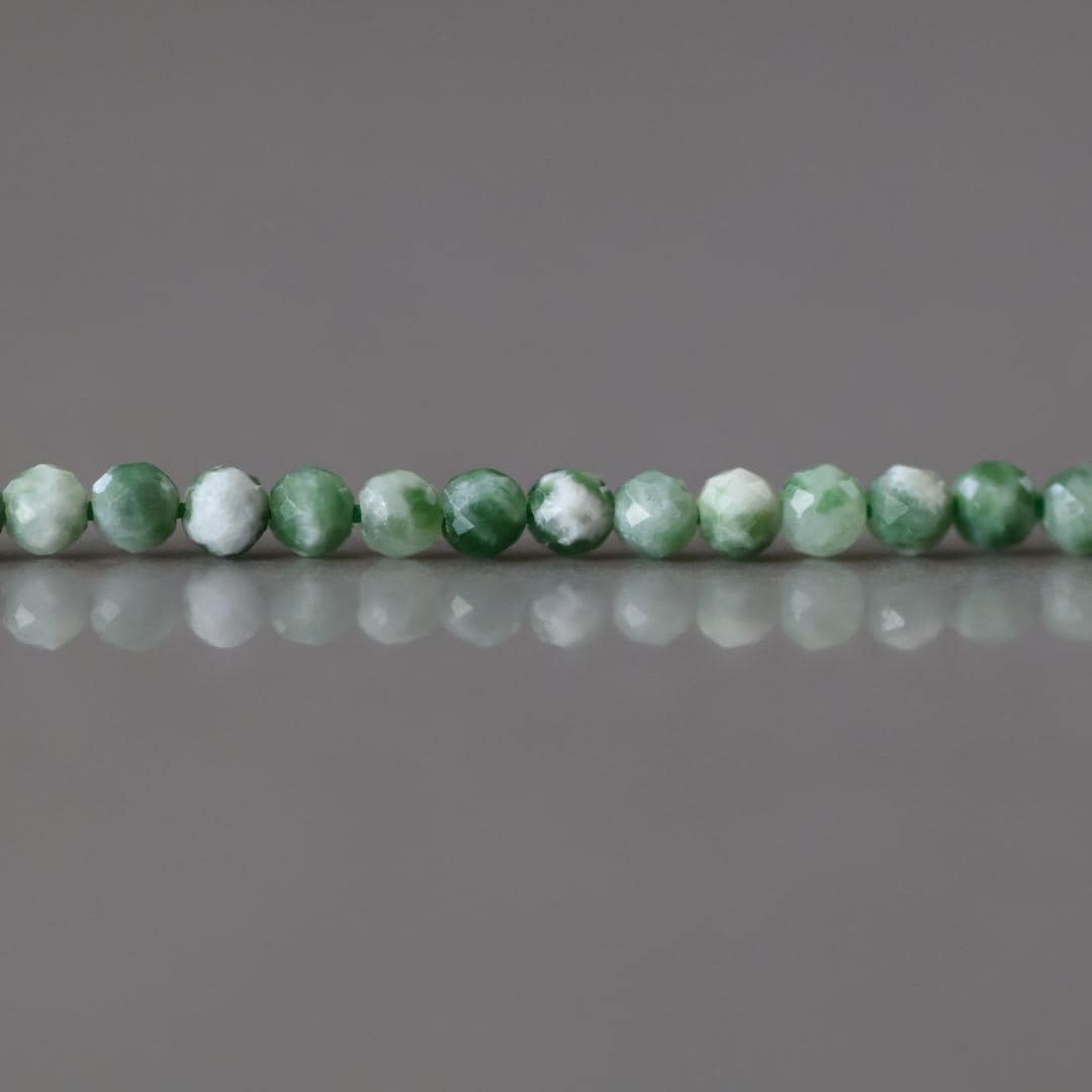 2mm Green Spot Jasper Beads ‚Äì Tiny Faceted Round Natural Gemstone 15" Strand