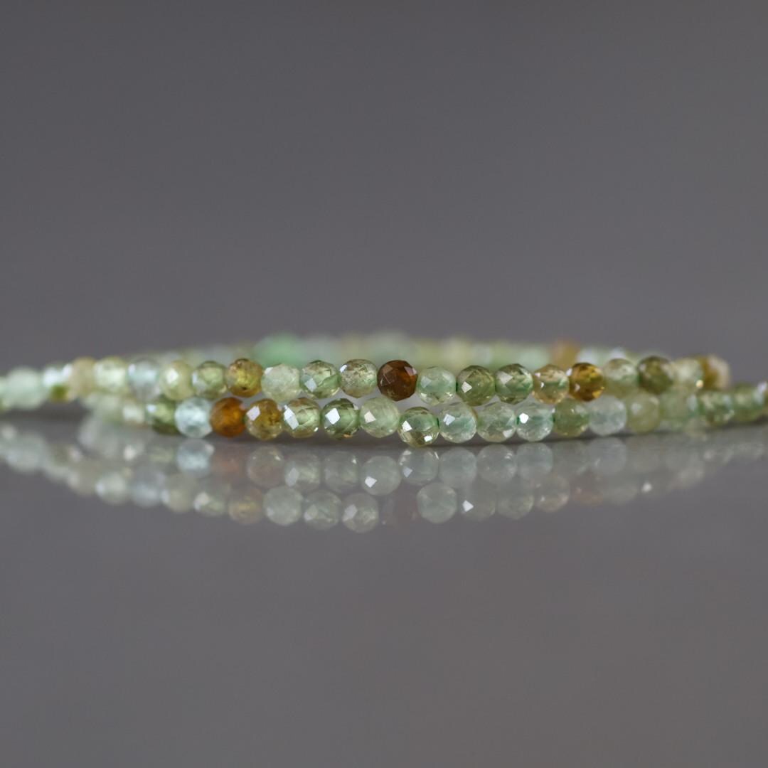 2mm Grossularite Garnet Beads – Tiny Faceted Round Natural Gemstone 15" Strand