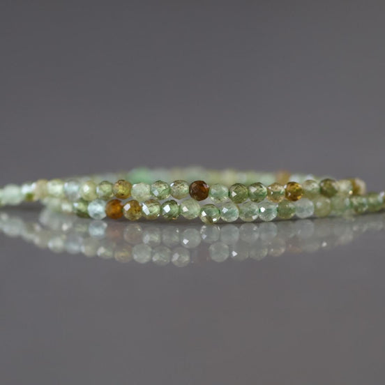 2mm Grossularite Garnet Beads – Tiny Faceted Round Natural Gemstone 15" Strand