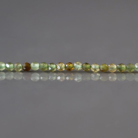 2mm Grossularite Garnet Beads – Tiny Faceted Round Natural Gemstone 15" Strand