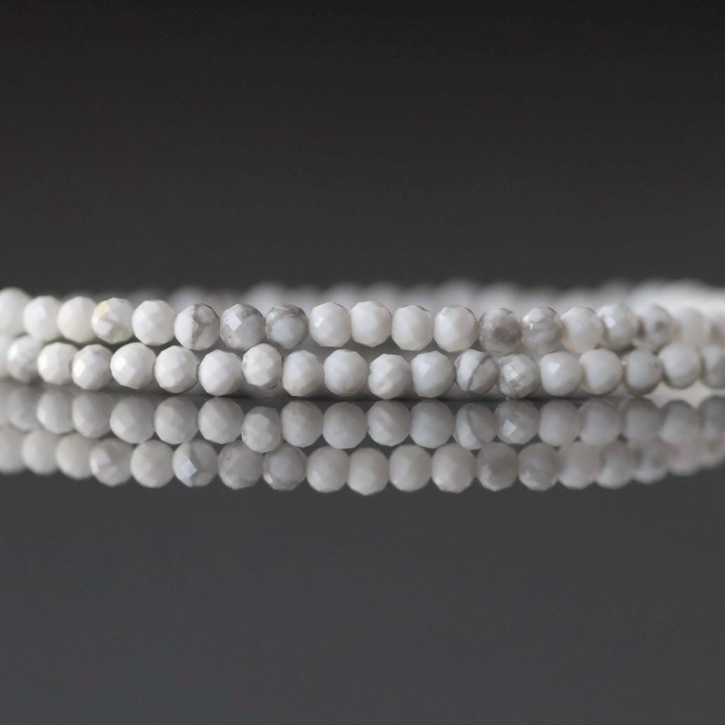 2mm Howlite Beads ‚Äì Tiny Faceted Round Natural Gemstone 15" Strand