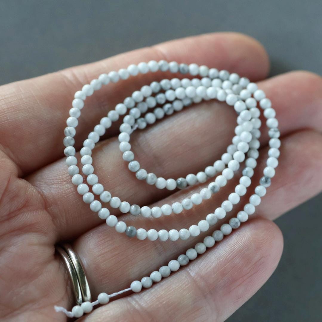 2mm Howlite Beads ‚Äì Tiny Smooth Round Natural Gemstone 15" Strand