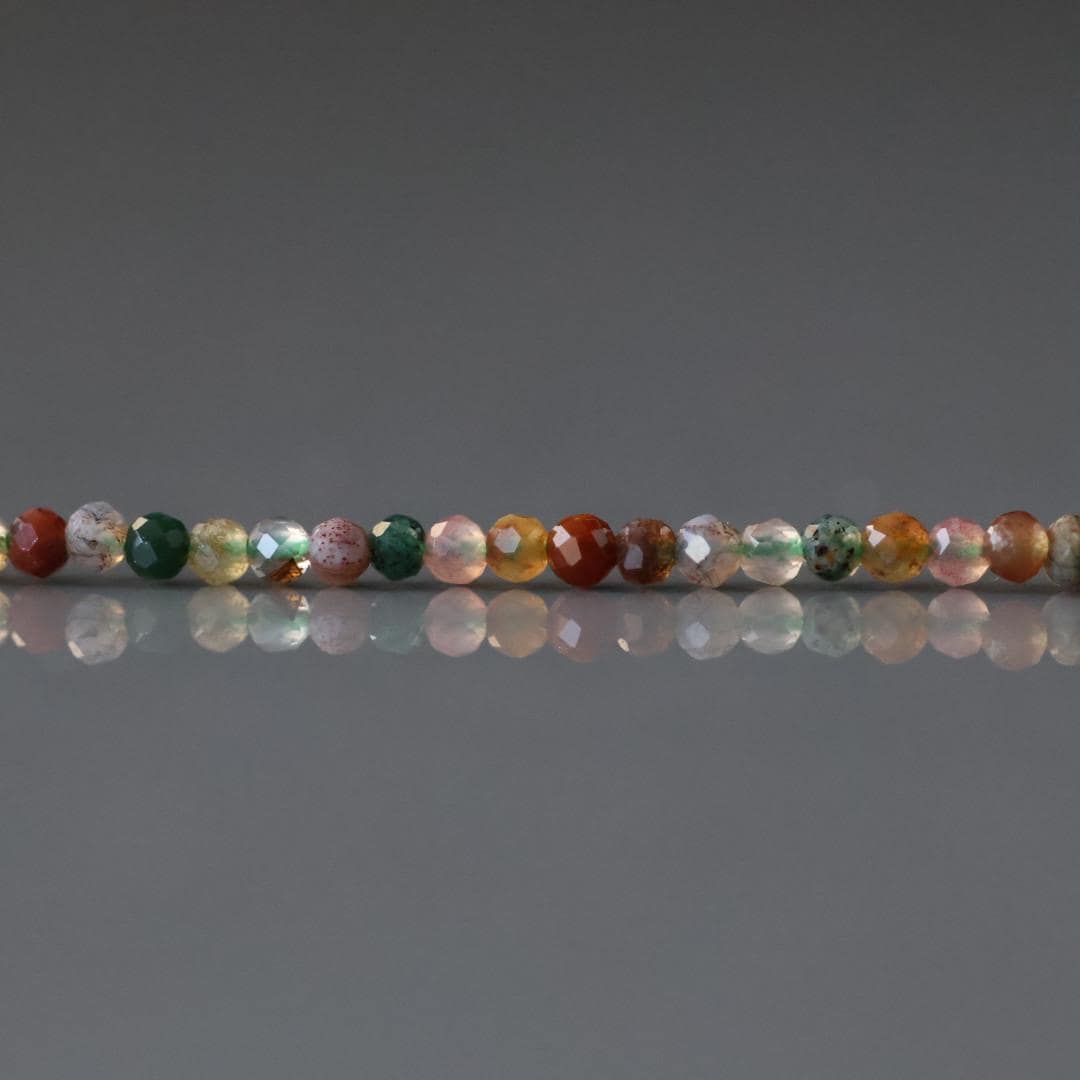 2mm Indian Agate Beads - Tiny Faceted Round Natural Gemstone 15" Strand