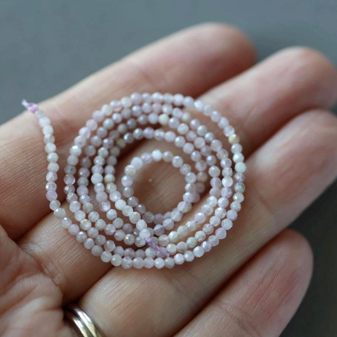2mm Kunzite Beads ‚Äì Tiny Faceted Round Natural Gemstone 15" Strand