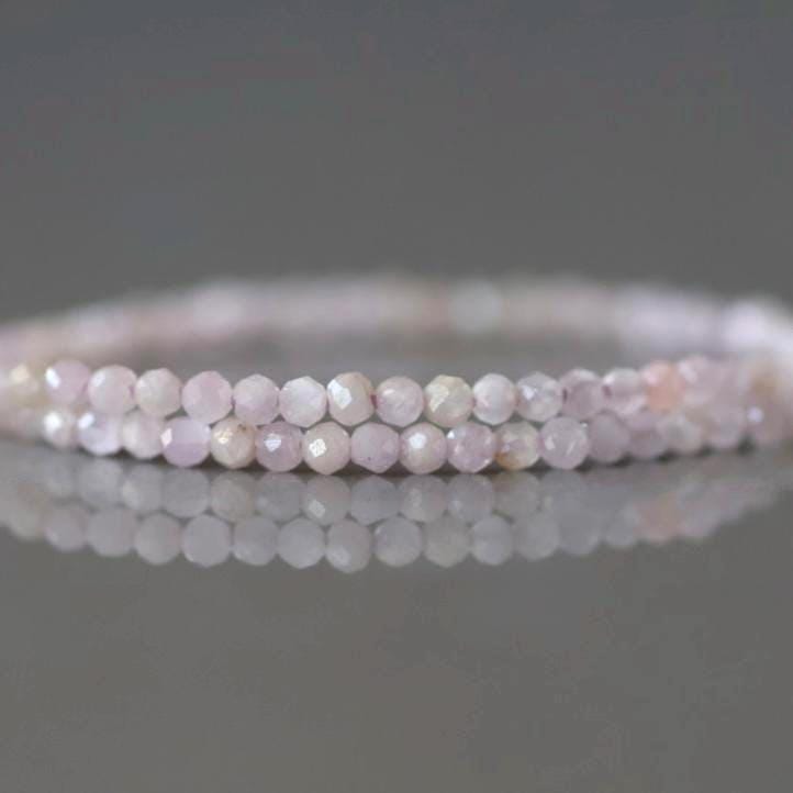 2mm Kunzite Beads ‚Äì Tiny Faceted Round Natural Gemstone 15" Strand