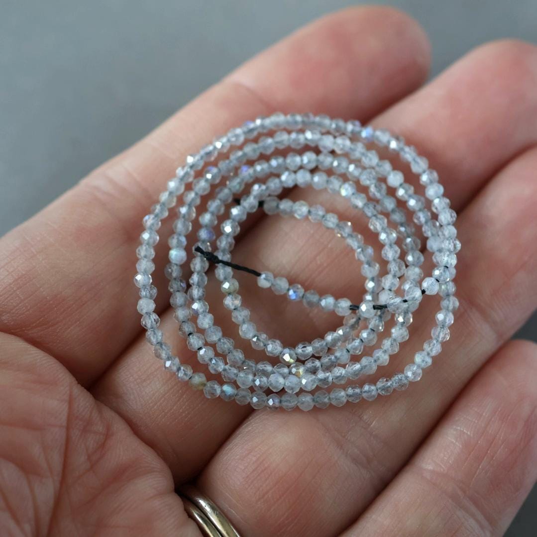 2mm Labradorite Beads ‚Äì Tiny Faceted Round Natural Gemstone 15" Strand
