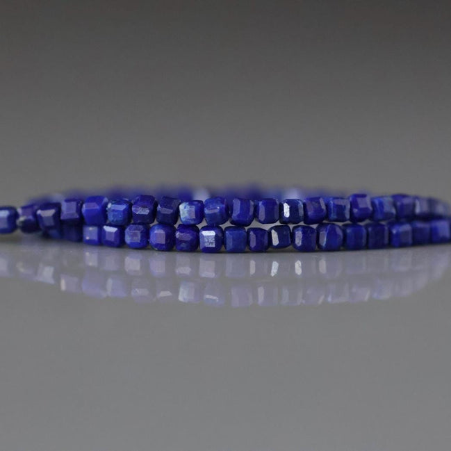 2mm Lapis Lazuli Beads – Tiny Faceted Cube Natural Gemstone 15" Strand