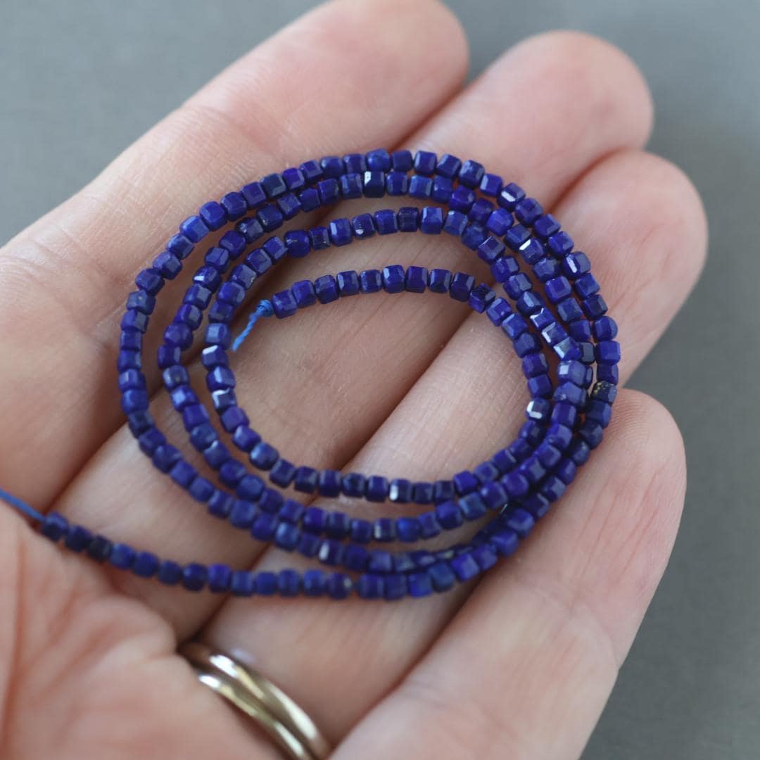 2mm Lapis Lazuli Beads – Tiny Faceted Cube Natural Gemstone 15" Strand