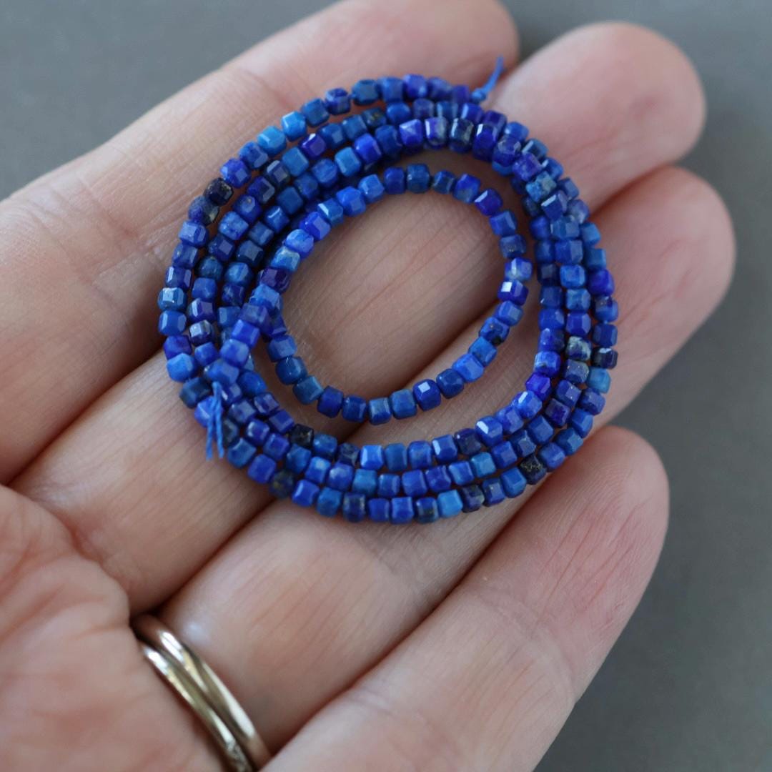 2mm Lapis Lazuli Faceted Cube Beads 15" Blue Lapis Gemstone Beads for Jewelry Making Beading Craft Gift Beads DIY Jewelry Making
