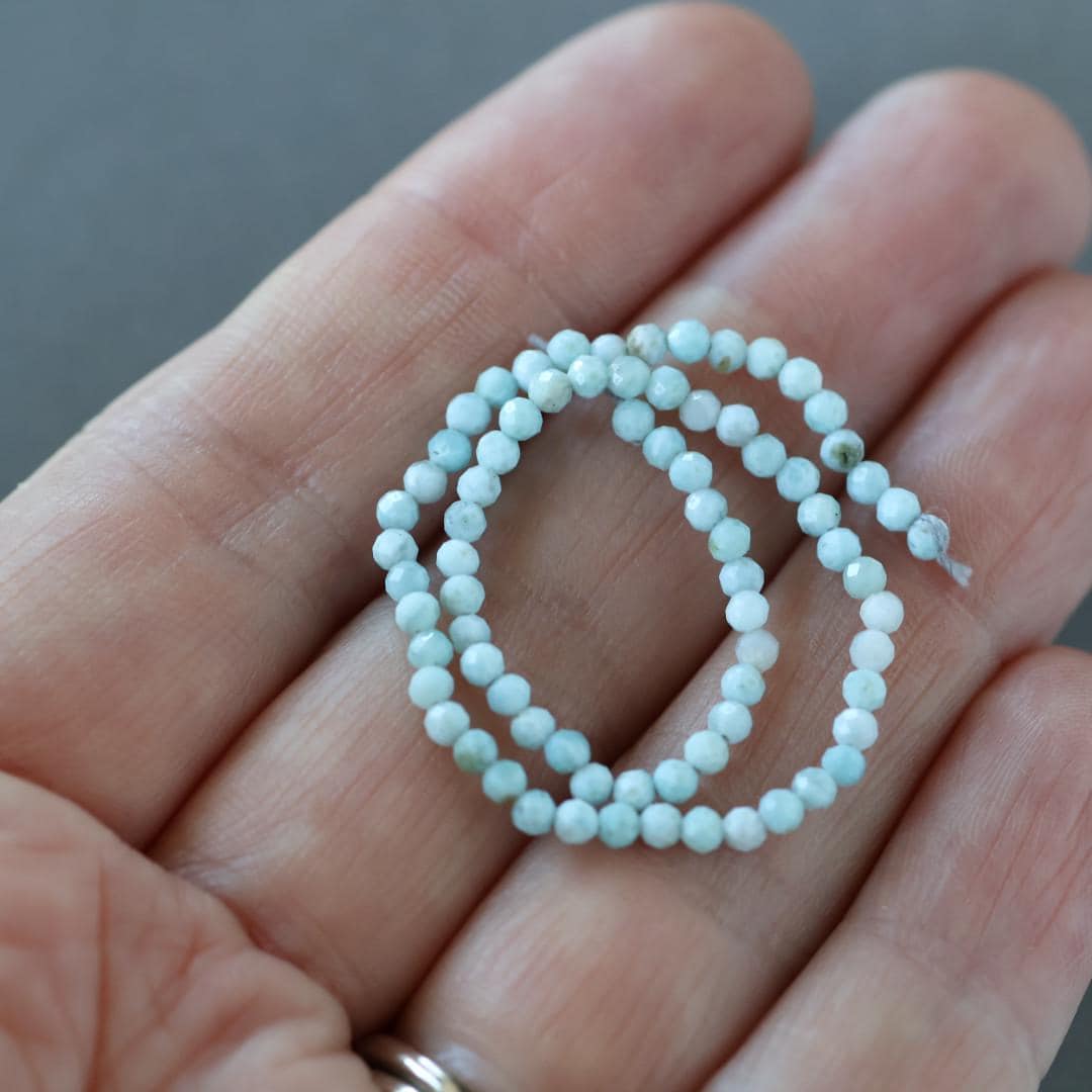 2mm Dominican Larimar Beads - Tiny Faceted Round Natural Gemstone 6.5" Strand