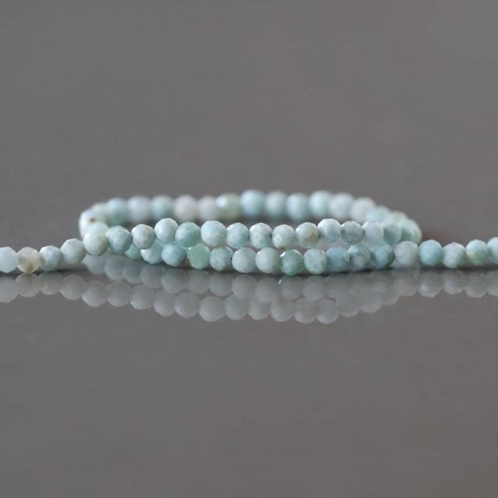 2mm Dominican Larimar Beads - Tiny Faceted Round Natural Gemstone 6.5" Strand