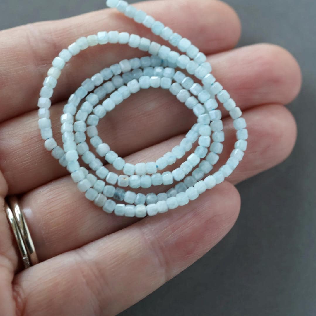 2mm Light Amazonite Beads ‚Äì Tiny Faceted Cube Natural Gemstone 15" Strand