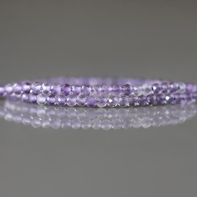 2mm Light Amethyst Beads – Tiny Faceted Round Natural Gemstone 15" Strand