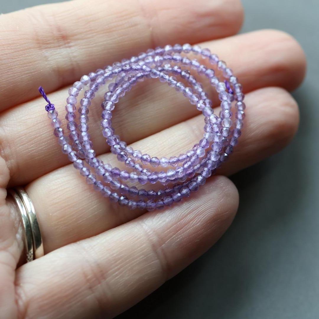 2mm Light Amethyst Beads ‚Äì Tiny Faceted Round Natural Gemstone 15" Strand