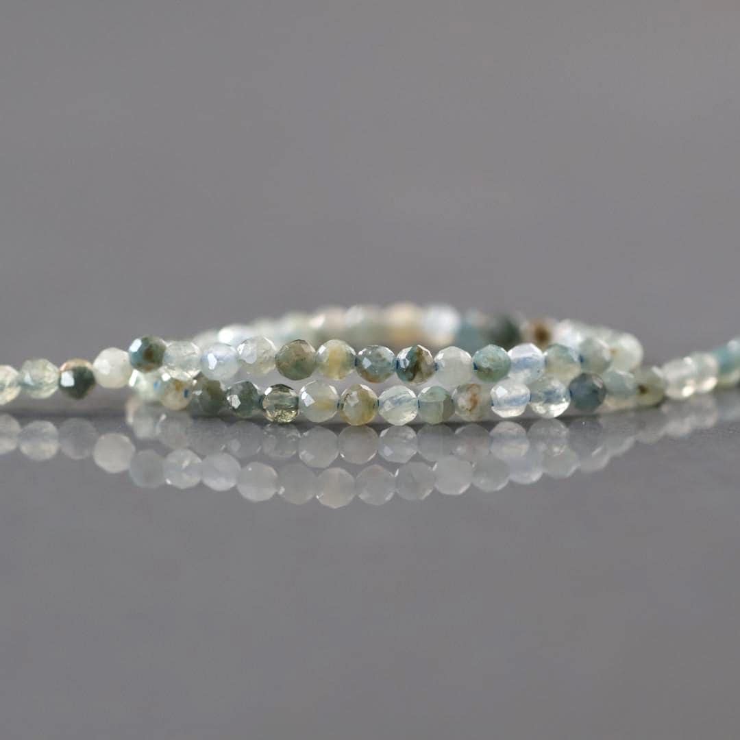 2mm Light Blue Tourmaline Beads – Tiny Faceted Round Natural Gemstone 15" Strand