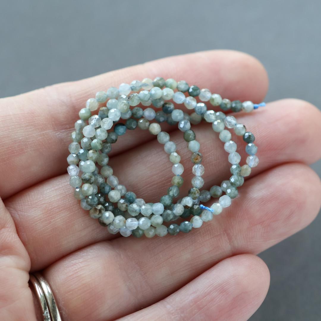 2mm Light Blue Tourmaline Beads – Tiny Faceted Round Natural Gemstone 15" Strand