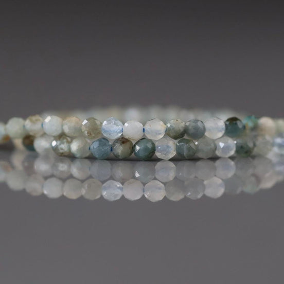 2mm Light Blue Tourmaline Beads – Tiny Faceted Round Natural Gemstone 15" Strand